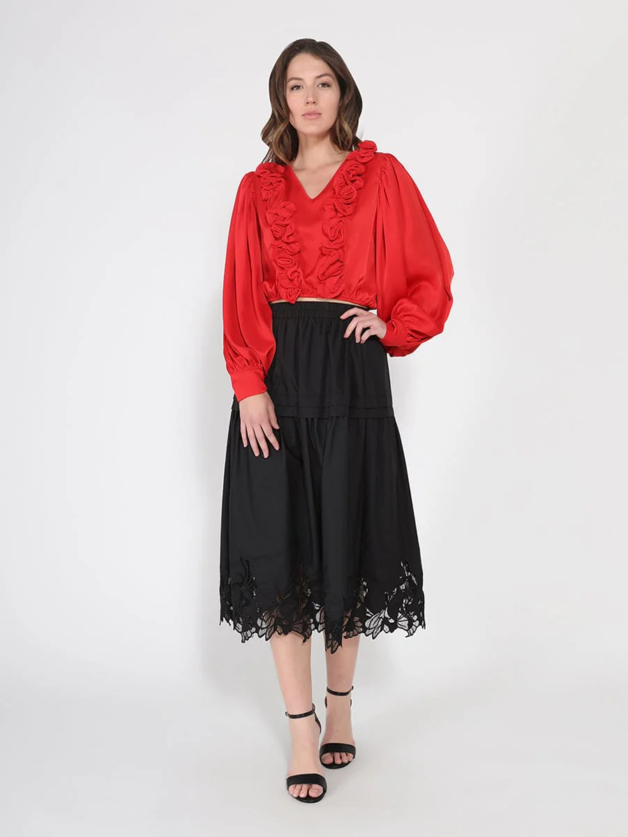 V-Neck Long Sleeve Ruffle Detailed Crop Top - Image 6