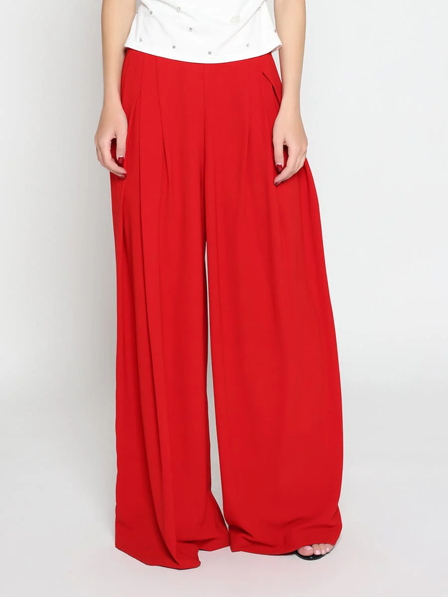 Wide Leg Solid Palazzo Flowy Pants - Image 5