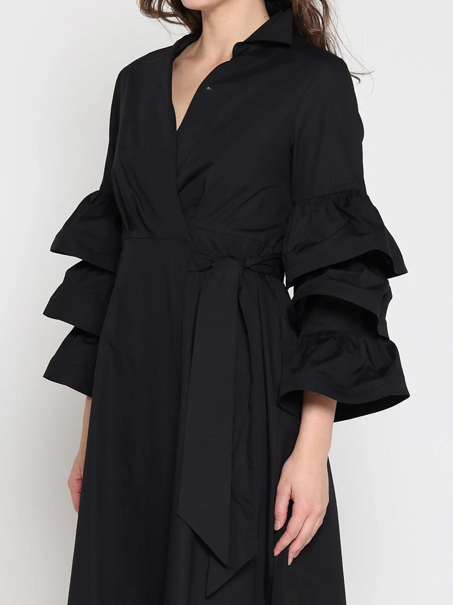 Wrapped design layered sleeve midi dress - Image 3