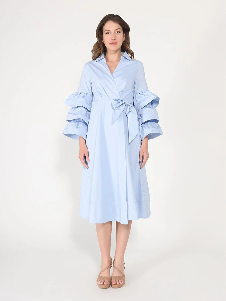 Wrapped design layered sleeve midi dress - Image 5