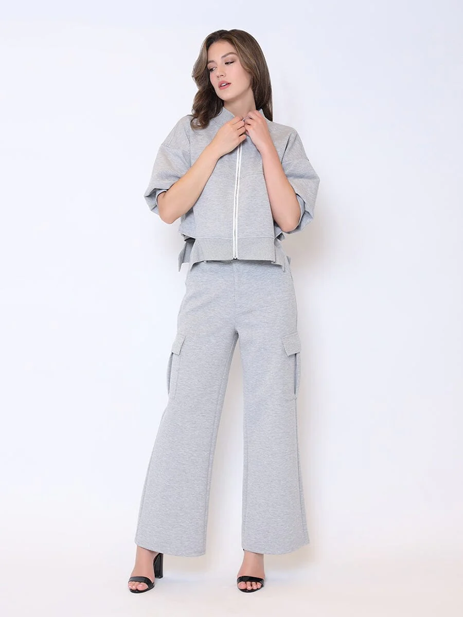 Zip-Up Split Side Puff Sleeve Jacket - Image 10
