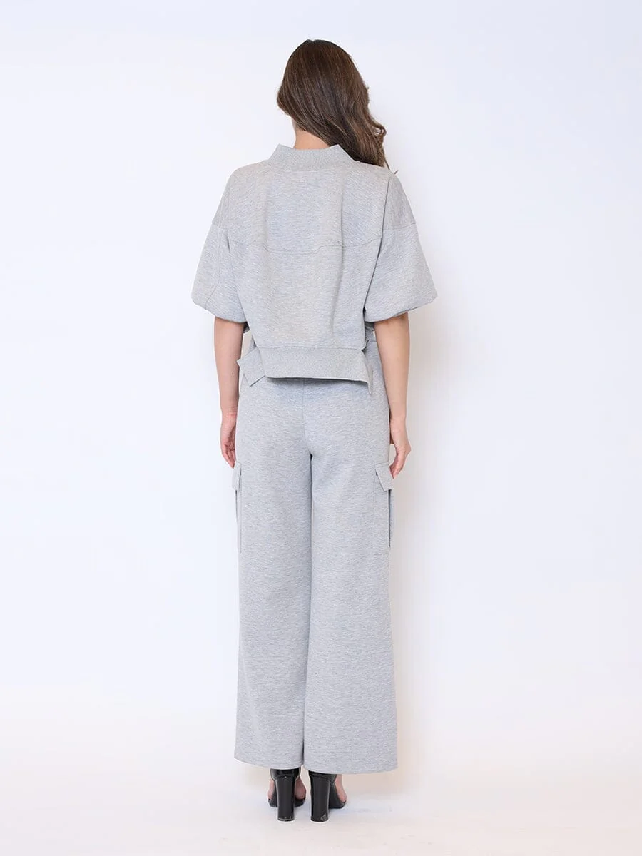 Zip-Up Split Side Puff Sleeve Jacket - Image 12
