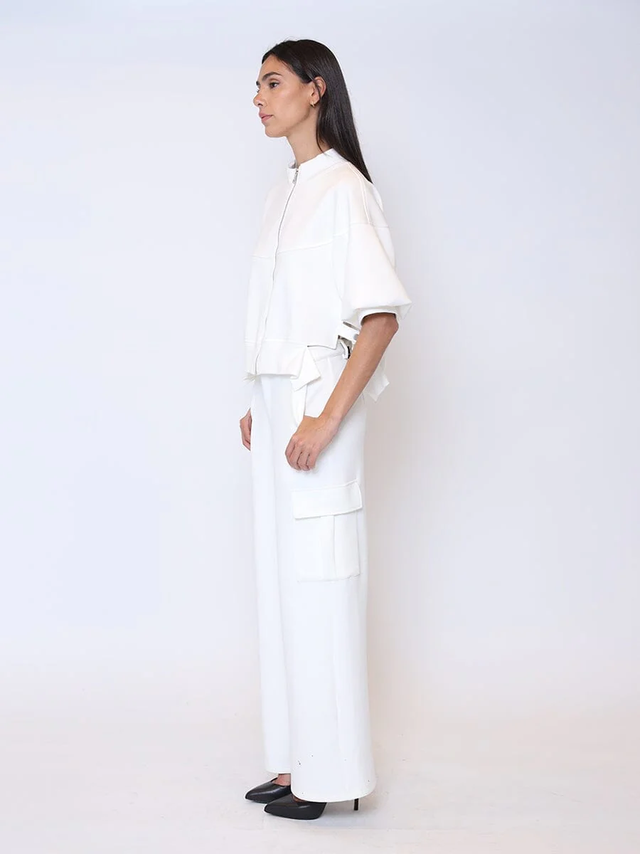 Zip-Up Split Side Puff Sleeve Jacket - Image 3