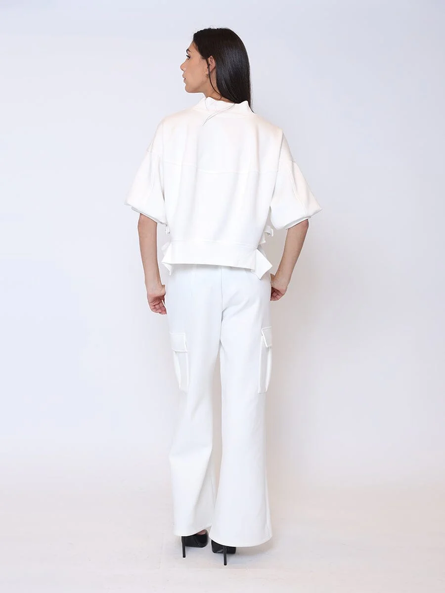 Zip-Up Split Side Puff Sleeve Jacket - Image 4