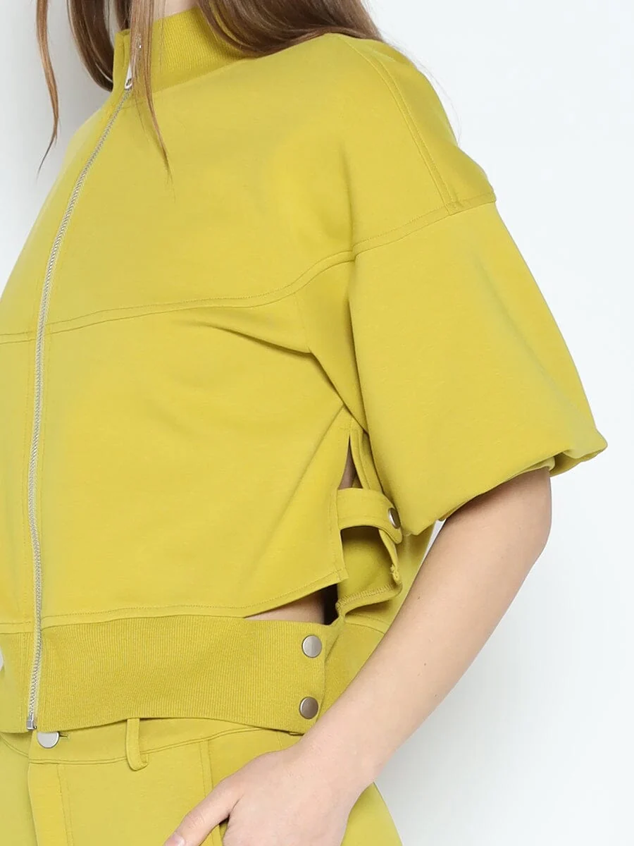 Zip-Up Split Side Puff Sleeve Jacket - Image 7