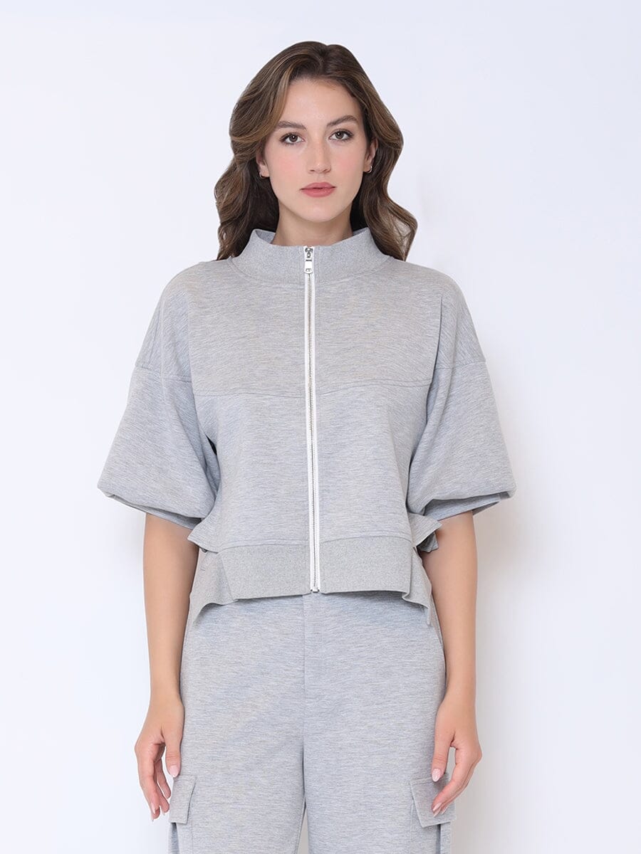 Zip-Up Split Side Puff Sleeve Jacket - Image 9