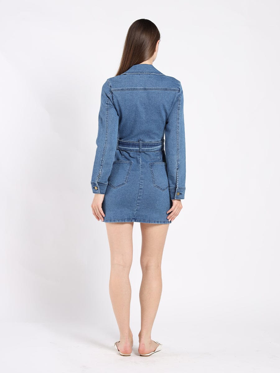 Zippered Denim Shirt Dress - Image 4